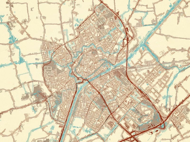 Kaart van Middelburg in de stijl Blauw Crème van Map Art Studio op