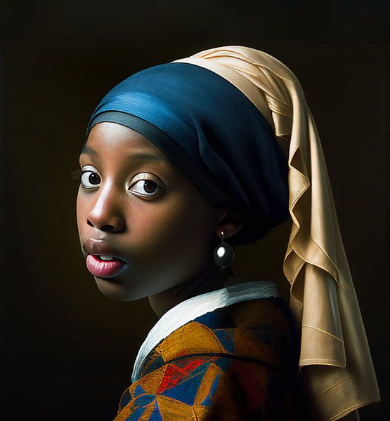 Dark Girl With The Pearl Earring After Johannes Vermeer By Roger VDB