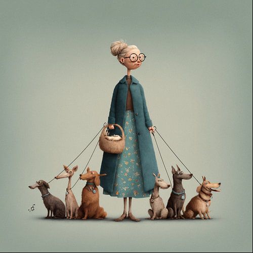 the woman with six dogs