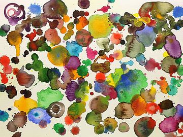 Splashes (fröhliche abstrakte Aquarellmalerei Punkte Kinderzimmer Retro Druck Tapete verspielt blau  von Natalie Bruns