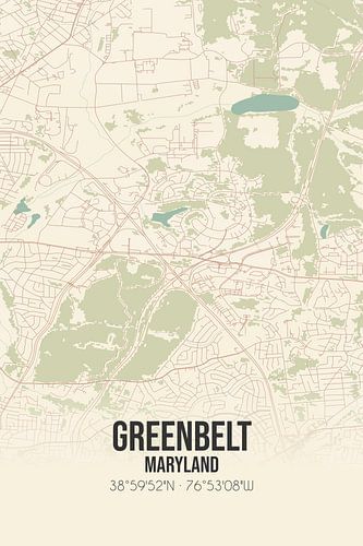 Alte Karte von Greenbelt (Maryland), USA.