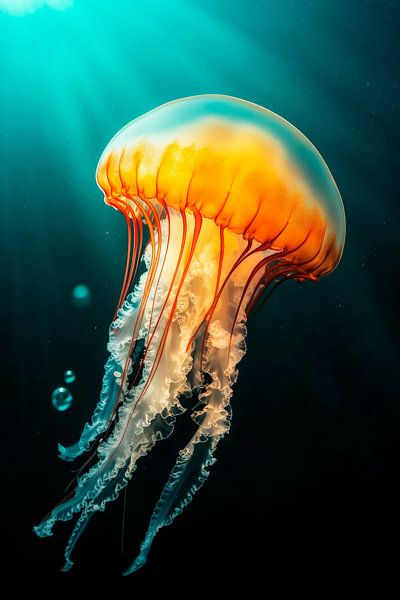 Shiny jellyfish in deep water by Poster Art Shop