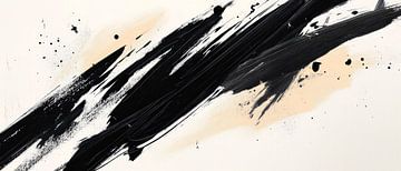 Dynamic black brushstrokes on beige by Poster Art Shop