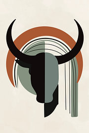 Two-coloured bull in earth tones by Art Prints