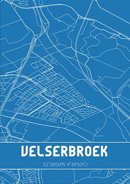 Blauwdruk | Landkaart | Velserbroek (Noord-Holland) van MijnStadsPoster