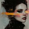 Modern abstract portret met neon accenten van Carla Van Iersel