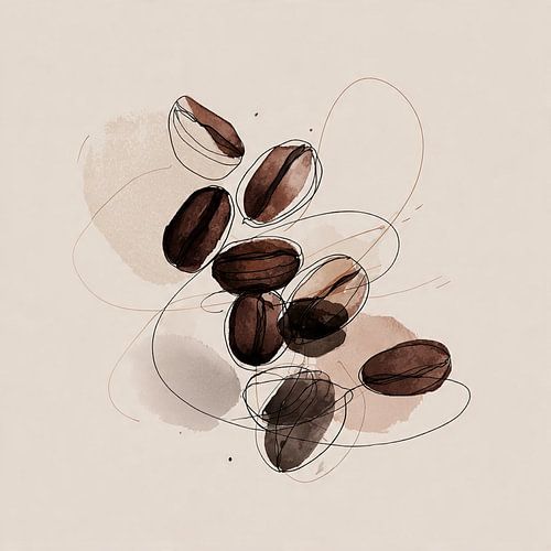 Coffee beans in watercolour no. 1