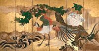 Faltwand mit Design von chinesischen Phönixen, Kano-Schule von Meesterlijcke Meesters Miniaturansicht