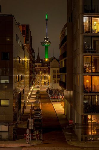 Green-lit Euromast in Rotterdam by Leon Okkenburg