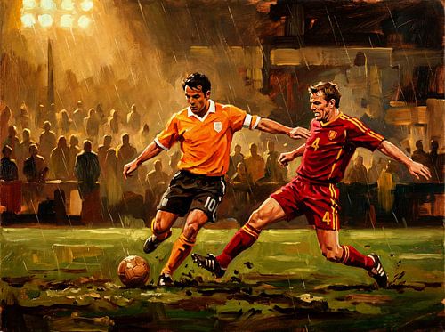 Fußballgemälde: Niederlande gegen Belgien