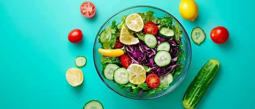Frischer Salat mit bunten Zutaten – Nahaufnahme von Poster Art Shop