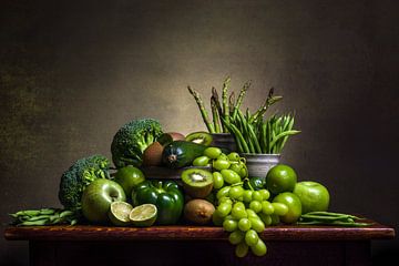 Vert ! Nature morte classique avec des légumes verts et des fruits