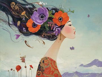 Woman with Flowers | Elegant Woman with Flowers by Art Whims
