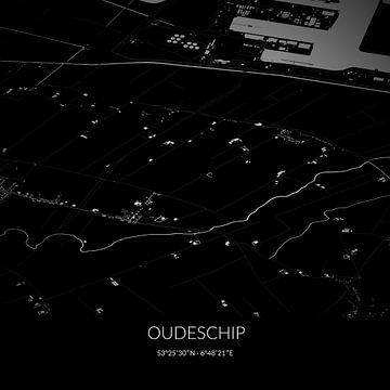 Black-and-white map of Oudeschip, Groningen. by Rezona