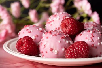 Roze mini donuts met frambozen van Gaby Hendriksz