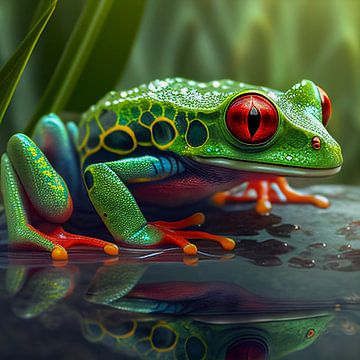 Grenouille verte aux yeux rouges Illustration 01 sur Animaflora PicsStock