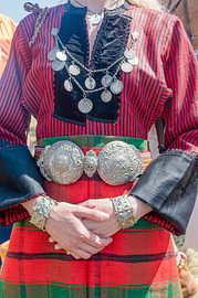 Traditional Balkan Folk Dress with Silver Coin Necklace and Paft by Milcho Milev