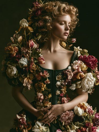 Femme aux fleurs dans la lumière de Rembrandt sur Egon Zitter
