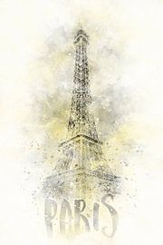 Moderne Kunst EIFFELTURM | Illuminating Yellow & Ultimate Grey von Melanie Viola