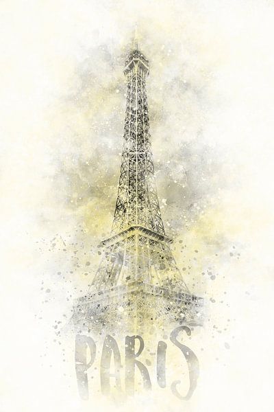 Modern Art EIFFEL TOWER | Illuminating Yellow &amp; Ultimate Grey by Melanie Viola