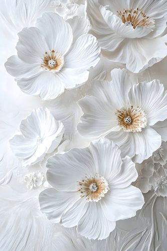 Schilderij Abstract Bloemen | Wit Schilderij | Schilderij Bloem