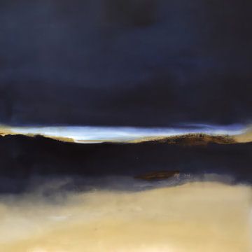 Abstract landschap in marineblauw en geel van Studio Allee