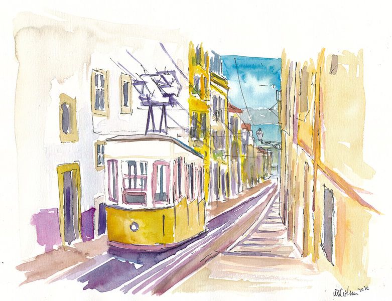 Onvergetelijke rit met de gele tram in Lissabon in Portugal van Markus Bleichner
