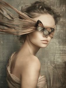 Butterfly girl, poëtisch portret van een jonge vrouw en een vlinder