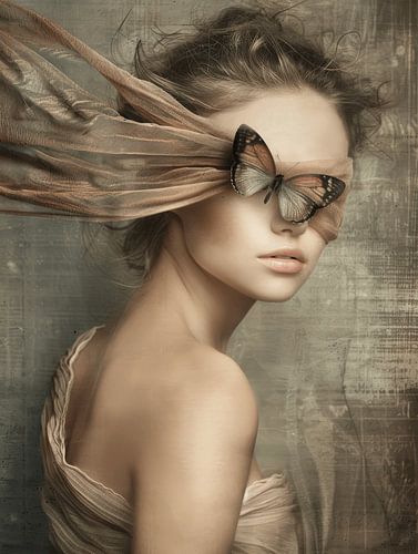 Butterfly girl, poëtisch portret van een jonge vrouw en een vlinder