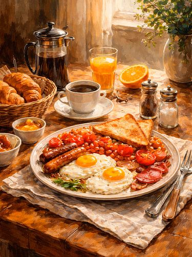 Engels Ontbijt Ochtend een Gezellig Voedsel Stilleven Kunst