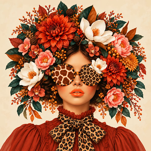 Jungle Belle | Surrealistisches Frauenporträt mit Blumen
