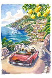 A convertible on the Amalfi Coast – Positano: light and sea