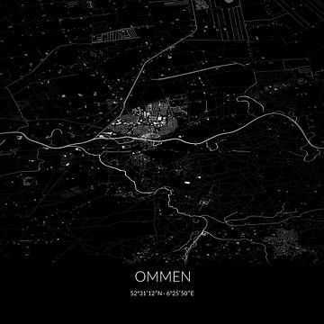 Zwart-witte landkaart van Ommen, Overijssel. van Rezona