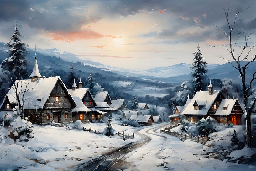 Snowy mountain village by Heike Hultsch