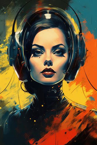 Digitaal creëerde hele mooie vrouw in vintage sciencefiction poster stijl