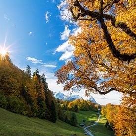 Autumn in Garmisch with Zugspitze by Dieter Meyrl