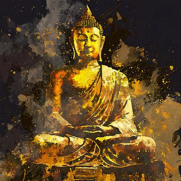 Buddha sitting in meditation pose, gold-coloured by Jan Bouma