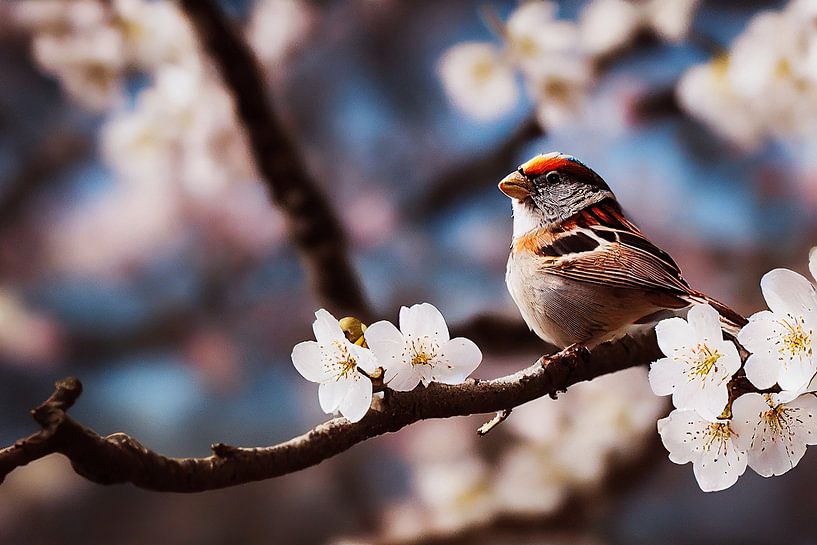 Spatz auf einer Kirschbaum im Frühling von Animaflora PicsStock