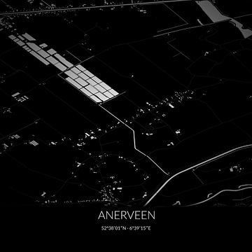 Zwart-witte landkaart van Anerveen, Overijssel. van Rezona