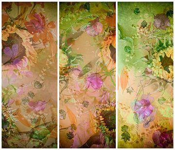 Stilleben mit Sonnenblumen, Mimosen, Bougainvillea und Efeu. von Saskia Dingemans Awarded Photographer