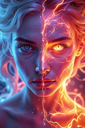 NEON AURORA - De vrouw in de Cyberpunk van vuur en ijs