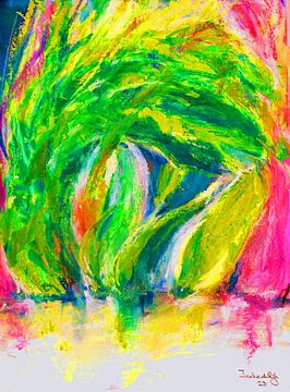 Impression of the Northern Lights-2 Oil pastel crayon hand-painted. by Ineke de Rijk