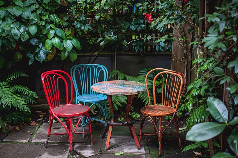 Minimalist Dining Room with Chairs by Mondrian by Art & Soul Creations