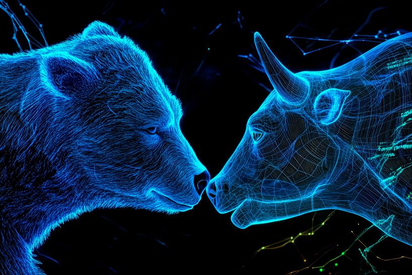 Ours et taureau en style néon par Poster Art Shop