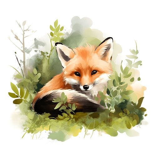 Aquarel - Schattige vos