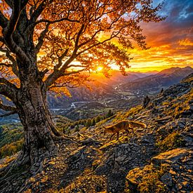 Hêtre sur un versant avec un renard sur ArtMomente