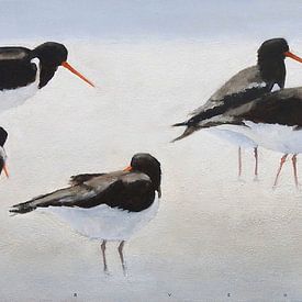 Oystercatchers in drifting sand by Ger Veuger