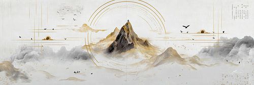 Kunstwerk van Chinese inkt op rijstpapier als panorama