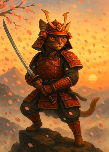 Samurai-Katze im Kirschblütensturm