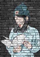 Jonge dames met boek graffiti muurontwerp